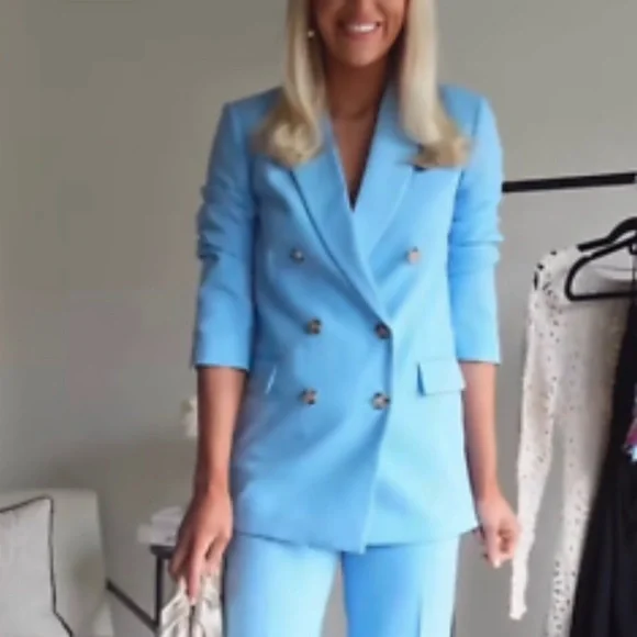 Zara NWT double breasted tailored blazer blue 3736/044 - Picture 5 of 6